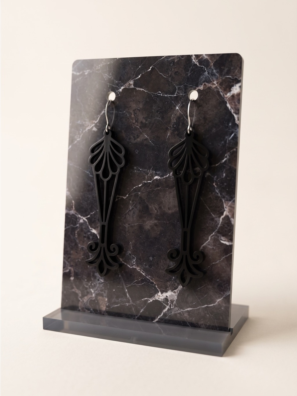 Black Decorative Filigree Drop Earrings by